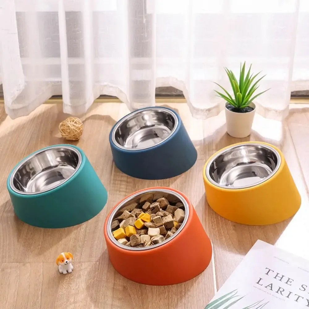 Anti-Tip Dog Feeder with Neck Protection - Large Capacity Stainless Steel Bowl for Pets