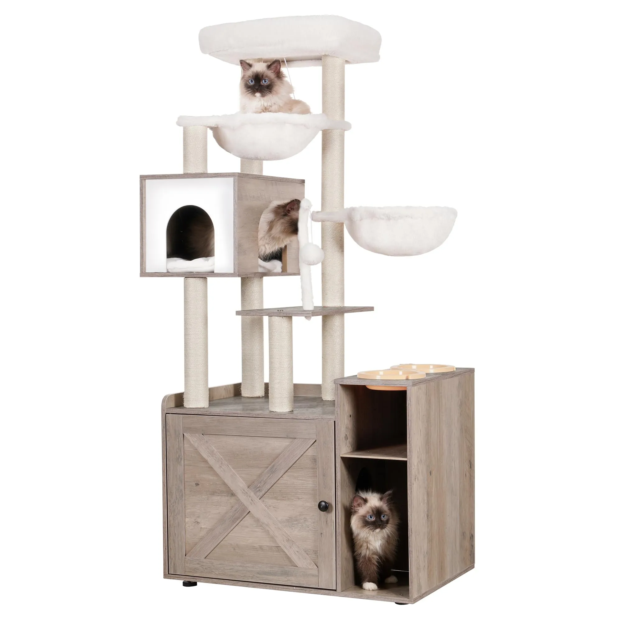 Cat Tree with Litter Box Enclosure, Modern Cat Tower for Indoor Cats with Large Platform