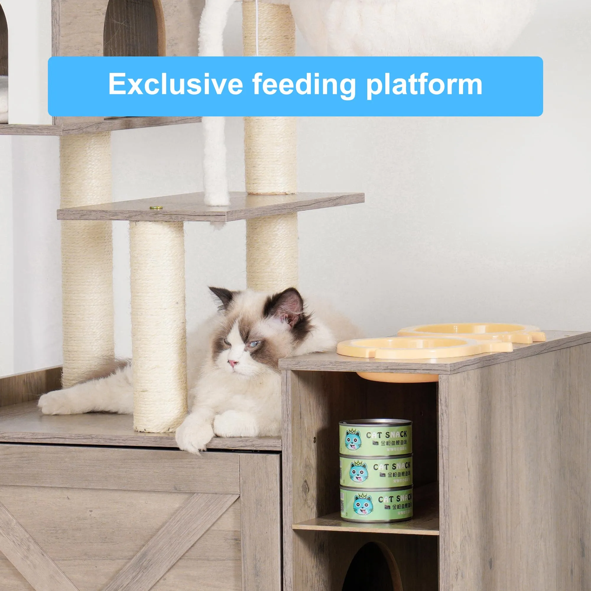 Cat Tree with Litter Box Enclosure, Modern Cat Tower for Indoor Cats with Large Platform
