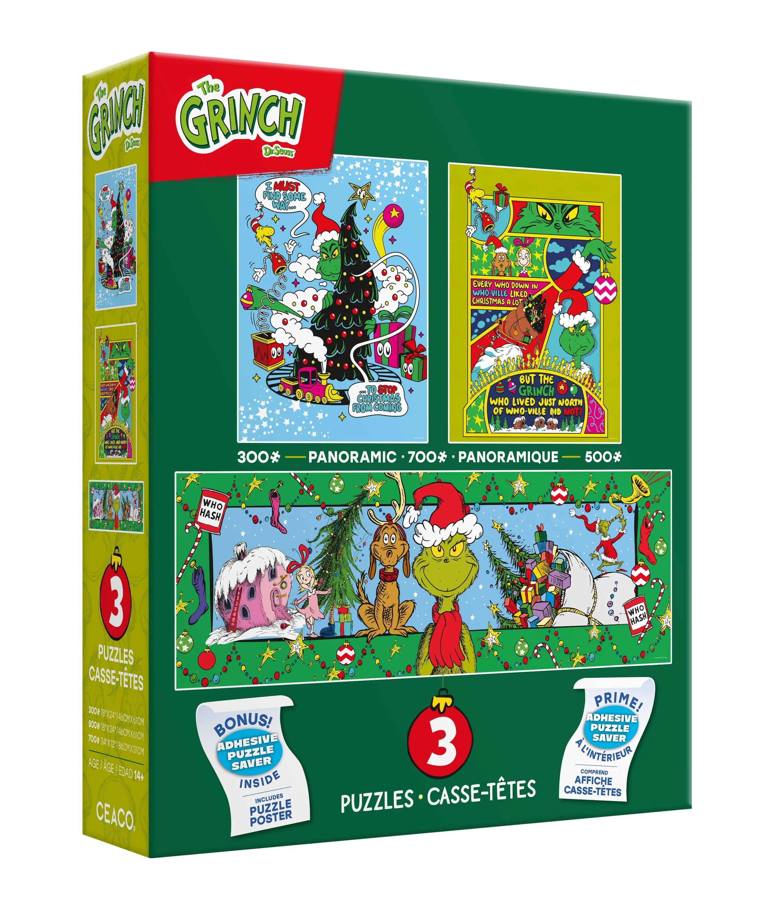 Ceaco Dr. Seuss 3 In 1 Grinch Multipack Jigsaw Puzzle