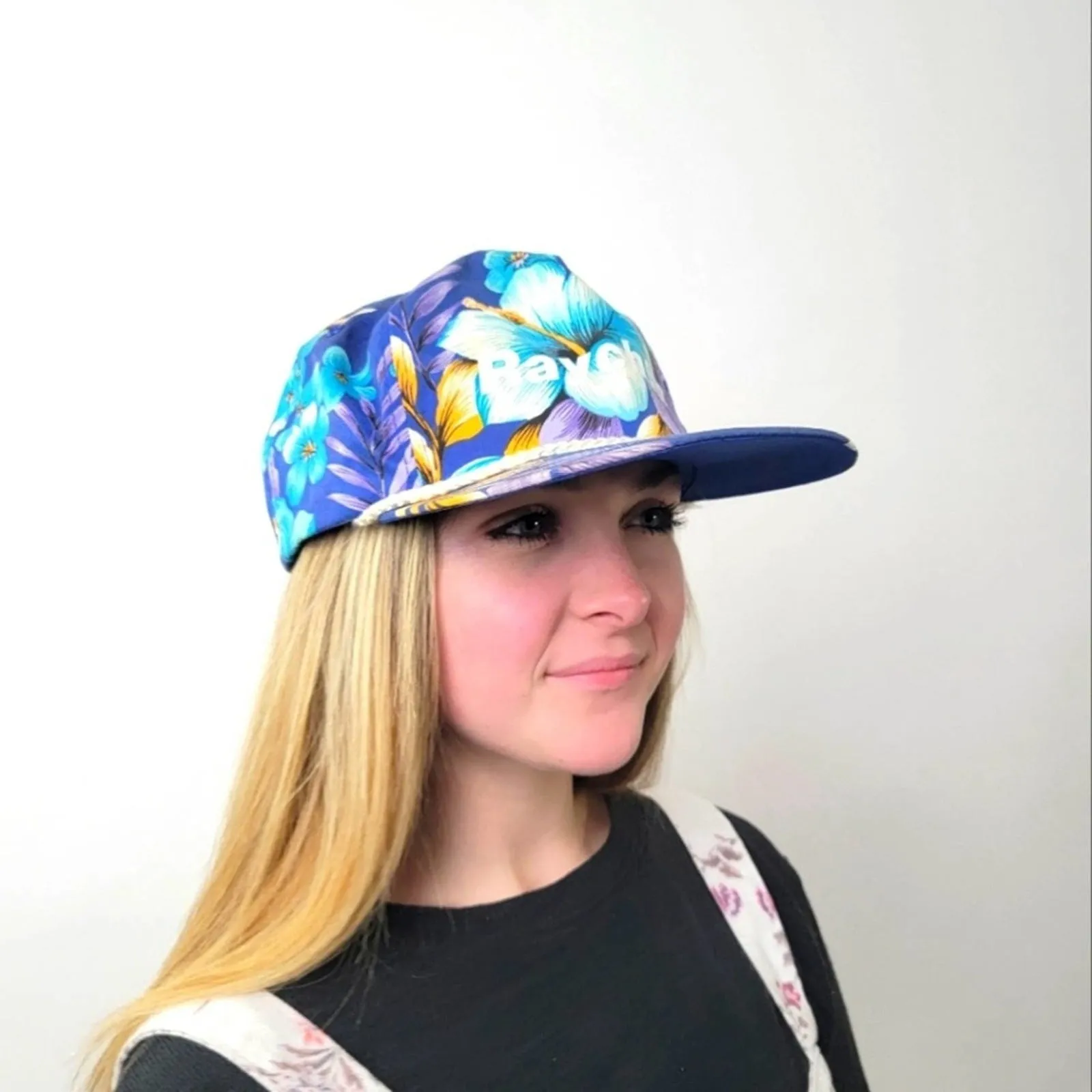 Vintage Raychem Tropical Floral Print Snapback Hat Cap 80/90's