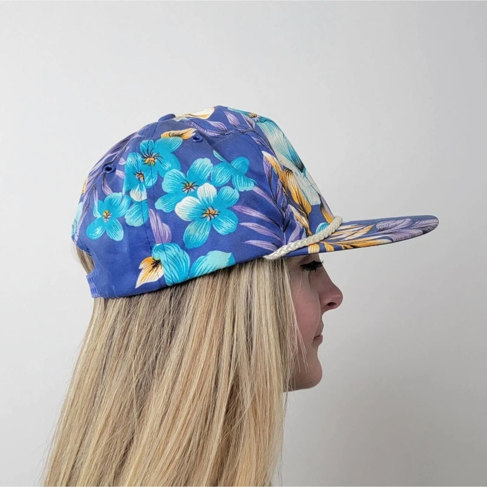 Vintage Raychem Tropical Floral Print Snapback Hat Cap 80/90's